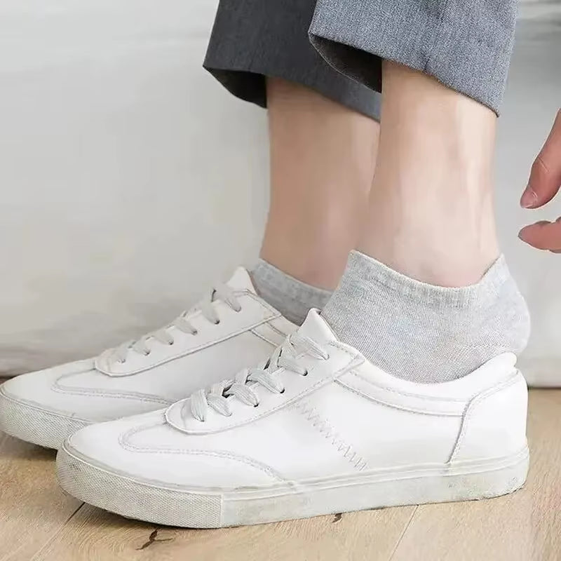 10 Pairs Men'S Polyester Boat Socks New Style Black White Grey Business Men Stockings Soft Breathable Summer for Male