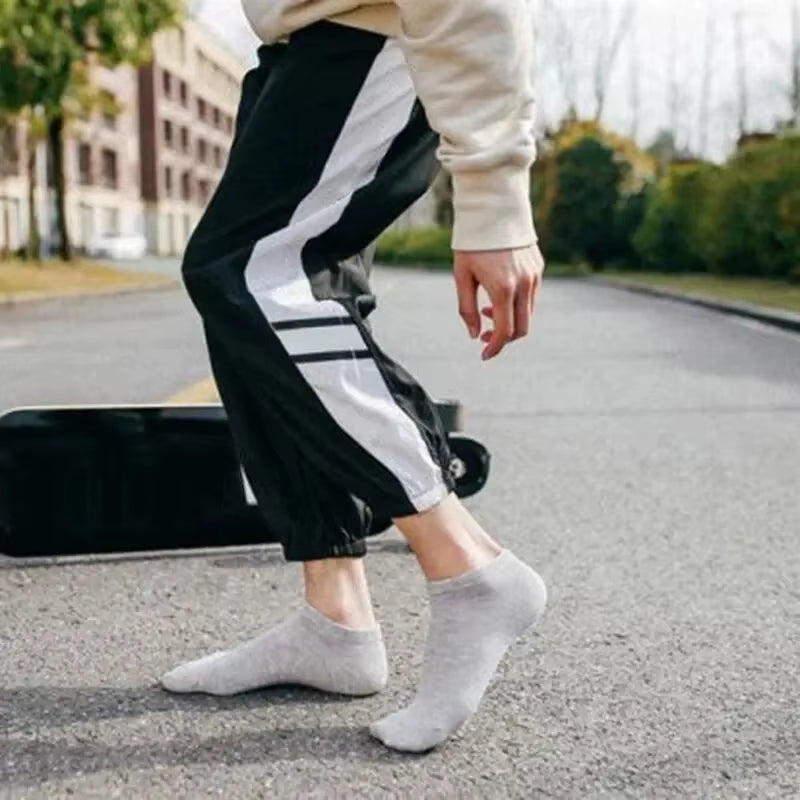 10 Pairs Men'S Polyester Boat Socks New Style Black White Grey Business Men Stockings Soft Breathable Summer for Male