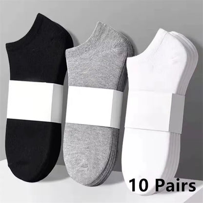 10 Pairs Men'S Polyester Boat Socks New Style Black White Grey Business Men Stockings Soft Breathable Summer for Male